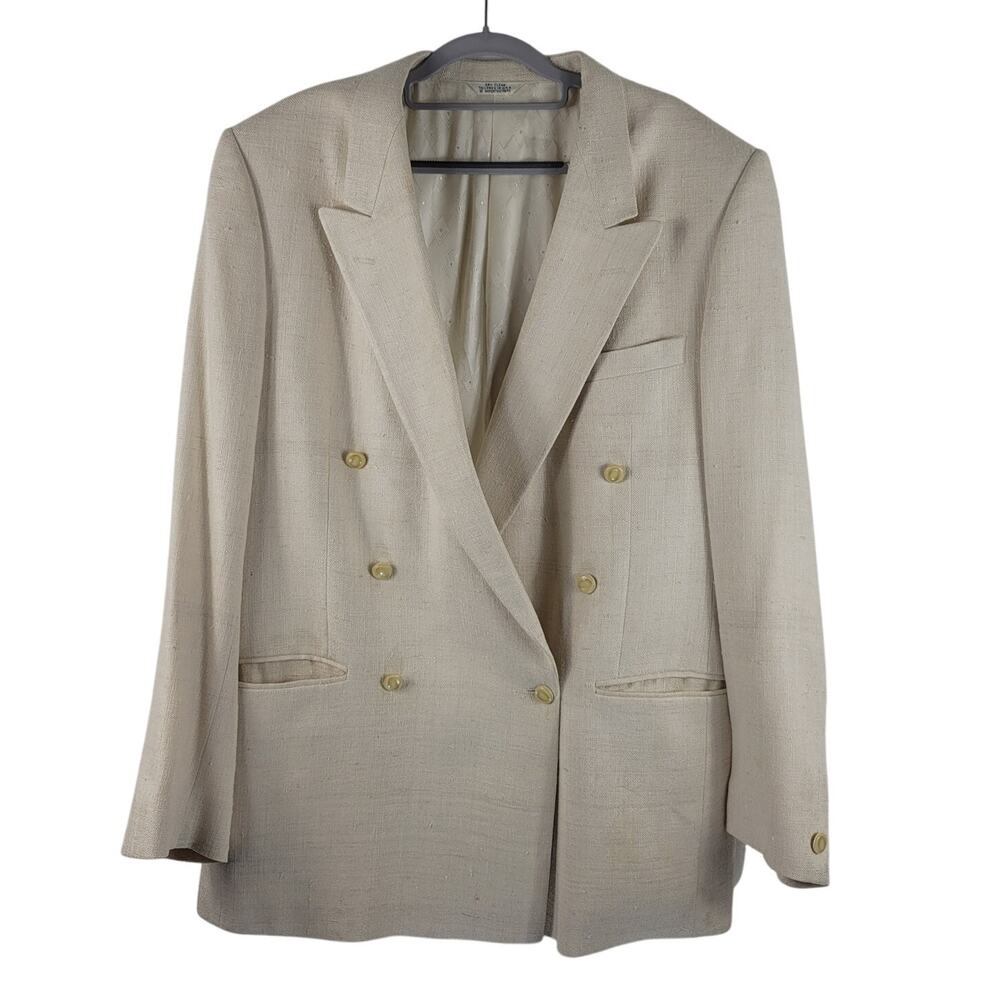Steve Gordon Double Breasted 100% Pure Silk Cream Men's Suit Coat 46L